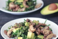 Warm Bacon Dressing Kale Salad with Crispy Parmesan Croutons