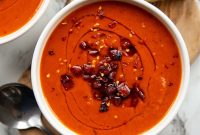 Smoky Roasted Red Pepper Soup with a Spicy Kick