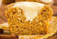 Fluffy Pumpkin Muffins with Cream Cheese Swirl