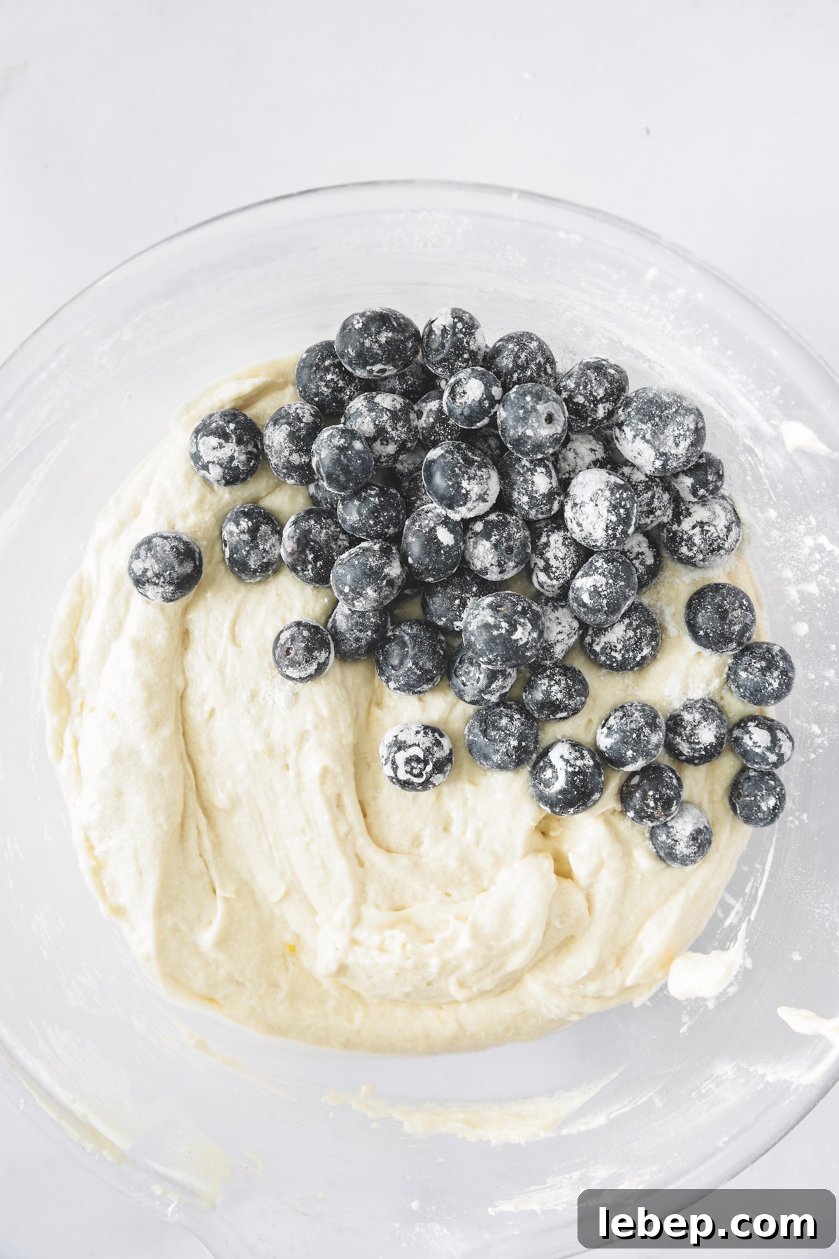 Blueberry Layer Cake Recipe for Moist, Fluffy Slices 7 saladier avec pâte à génoise et myrtilles
