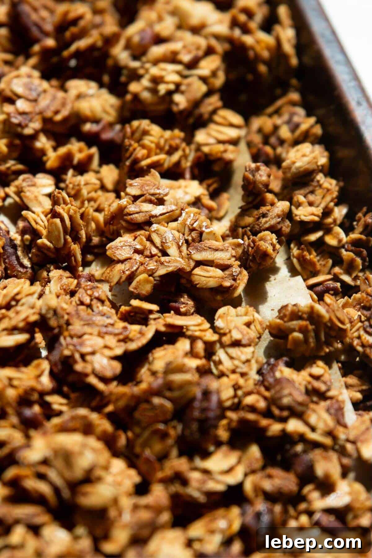 Cluster of chunky homemade, low-sugar healthy granola.