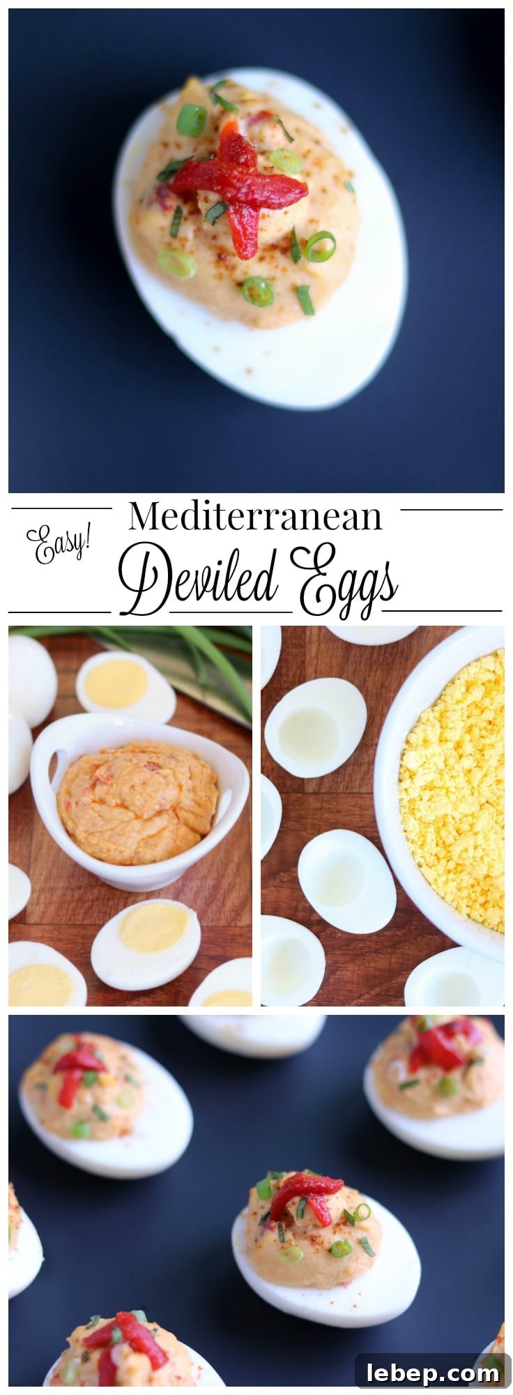 An easy, protein-packed, make-ahead! Mediterranean Hummus Deviled Egg