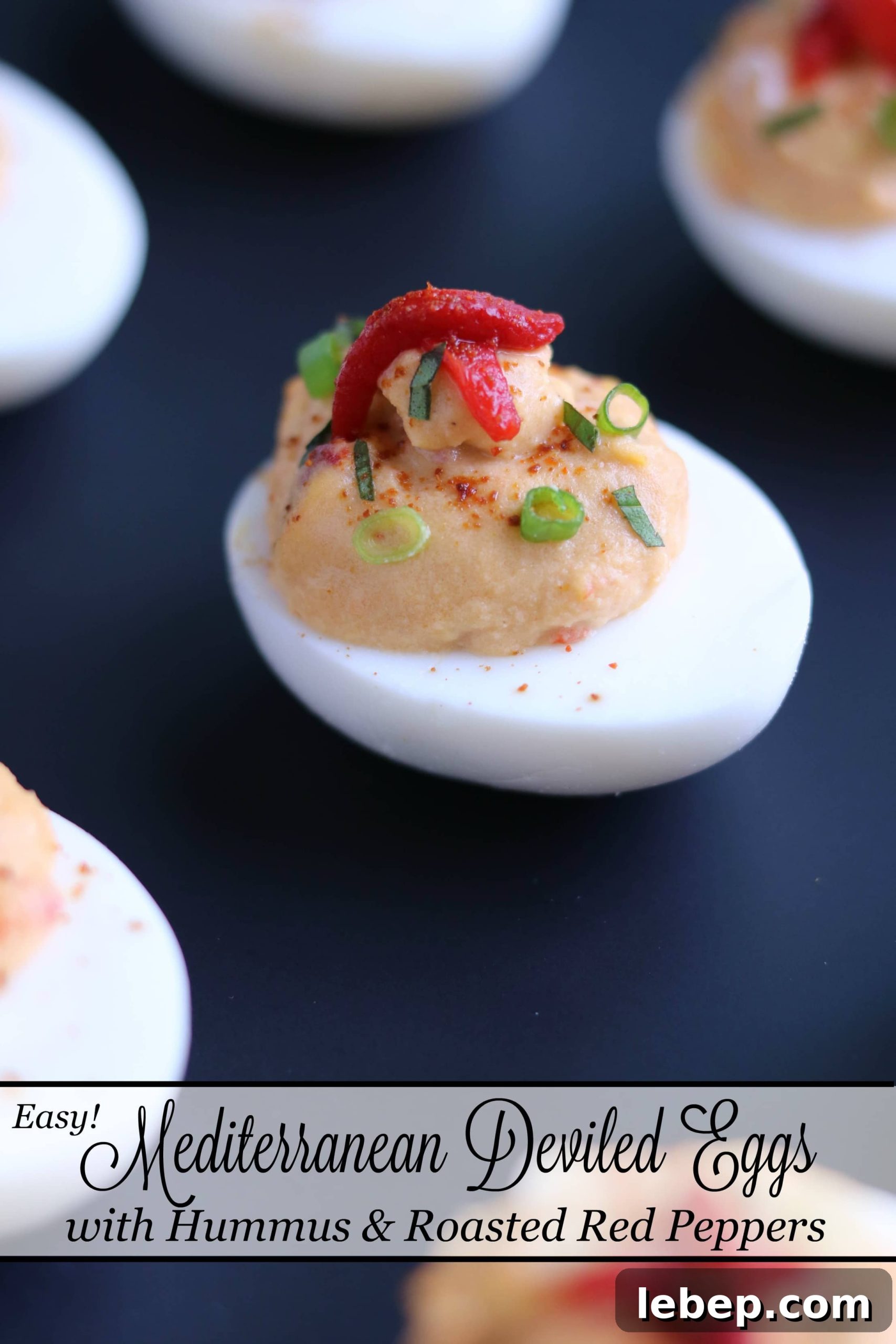 Closeup of Mediterranean Hummus Deviled Egg