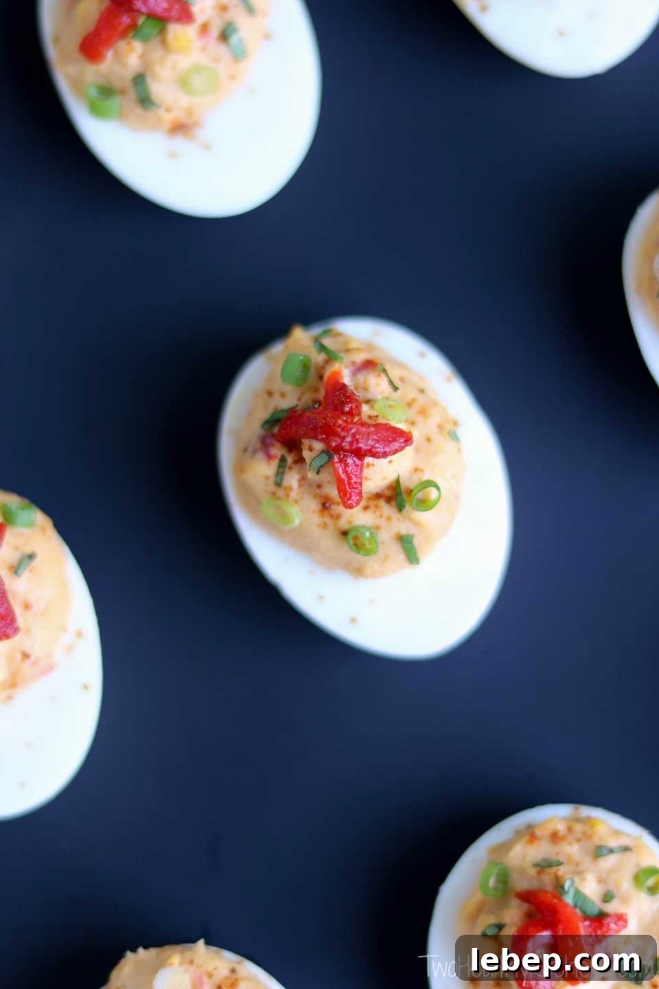 Mediterranean Hummus Deviled Egg on plate