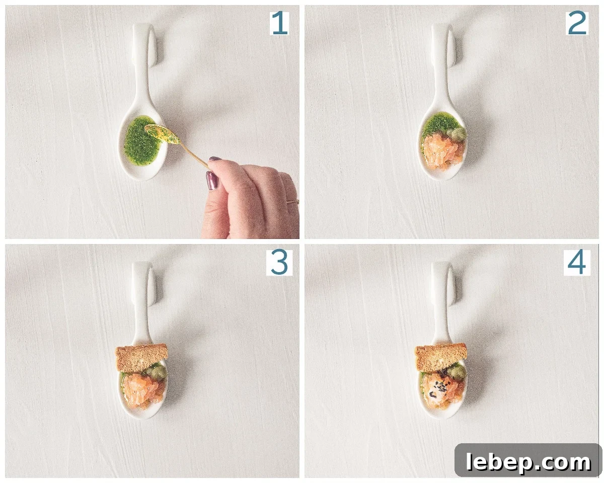Salmon Amuse-Bouche with Arugula Oil Dressing 4 Preparation 4 steps appetizer salmon with arugula oil
