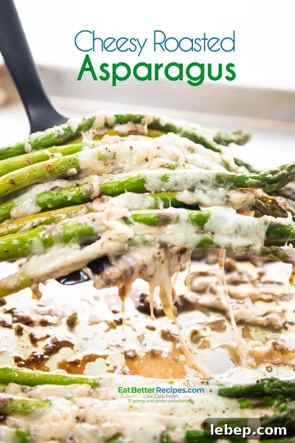 Easy Roasted Asparagus Recipe with Cheese | EatBetterRecipes.com Easy Roasted Asparagus Recipe with Cheese on a spatula