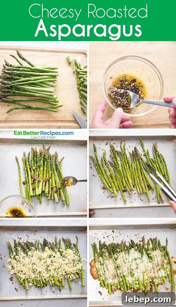 Easy Roasted Asparagus Recipe with Cheese | EatBetterRecipes.com Easy Roasted Asparagus Recipe with Cheese step by step photos