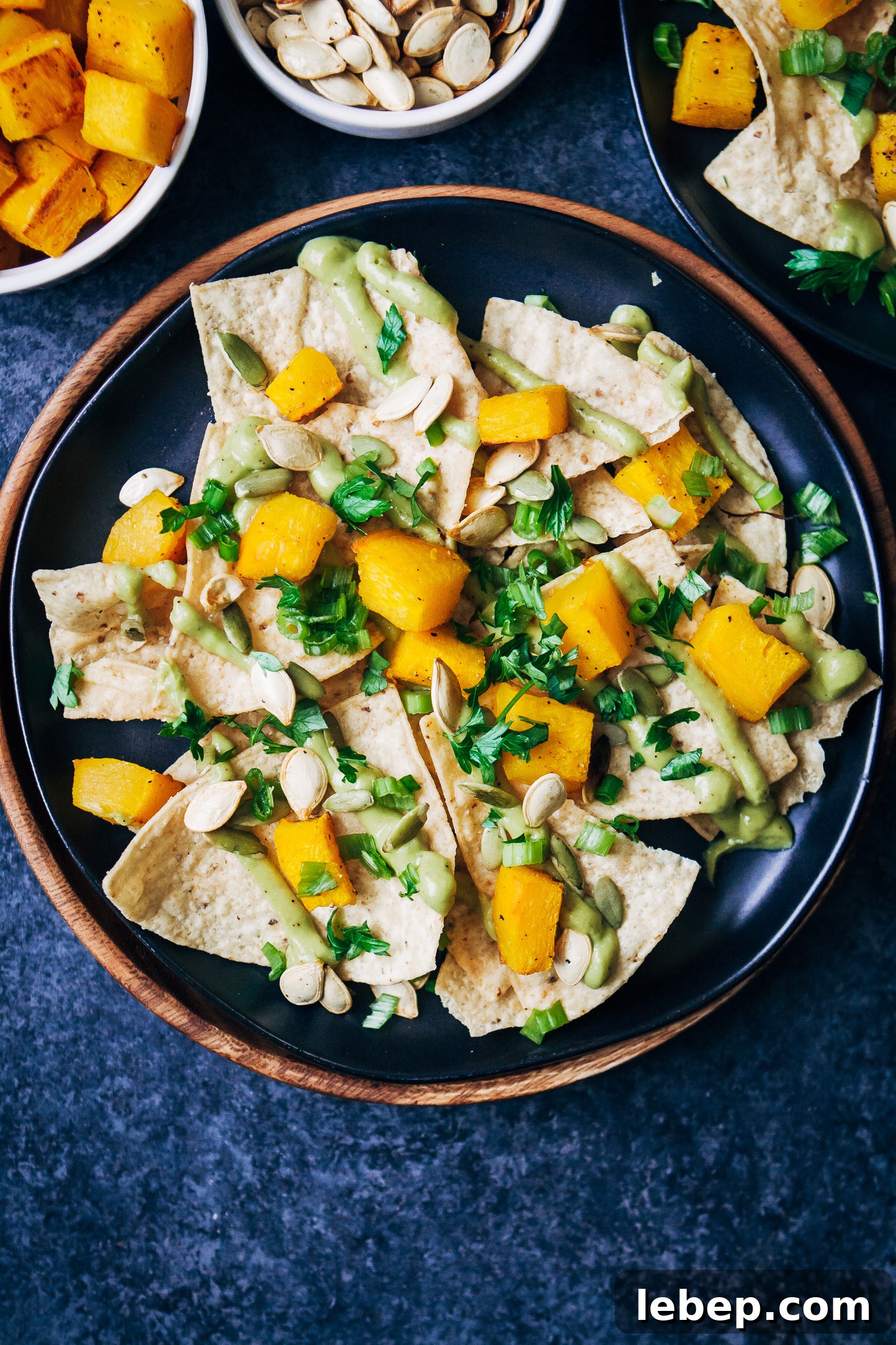 Vegan Pumpkin Nachos with Creamy Avocado Queso 4 Vegan Pumpkin Nachos w/ Avocado Queso | Well and Full | #healthy #plantbased #fall #recipe