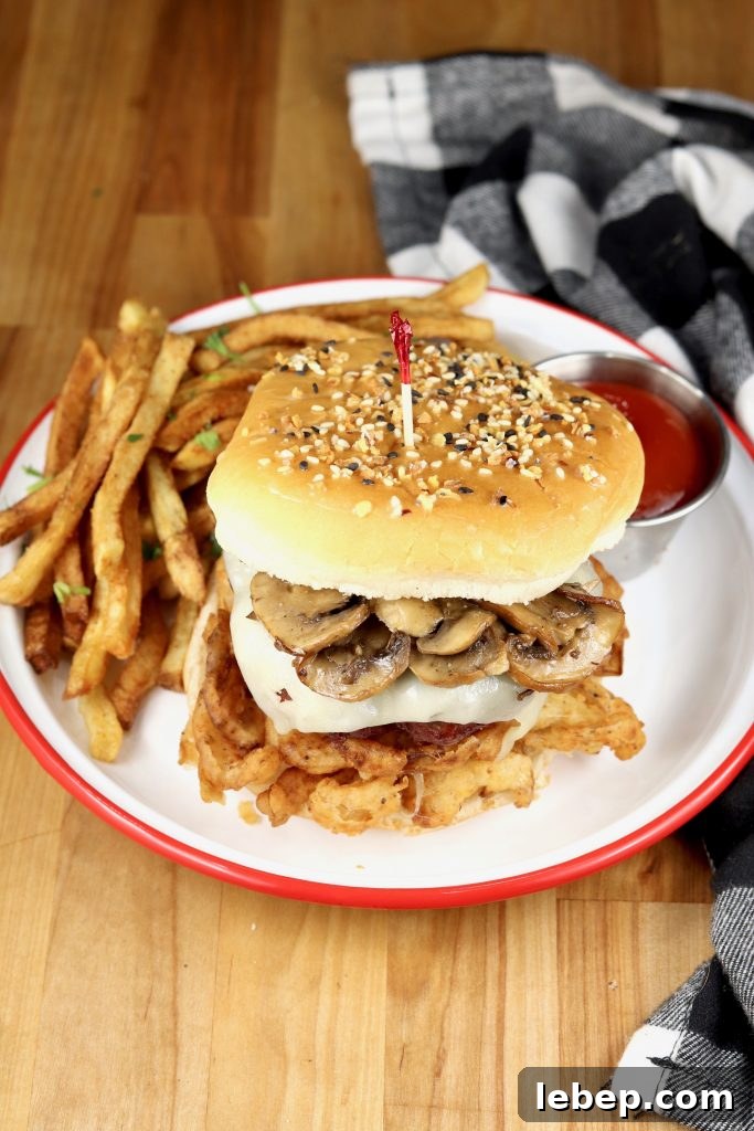 Mushroom & Swiss Burger Burger and fries