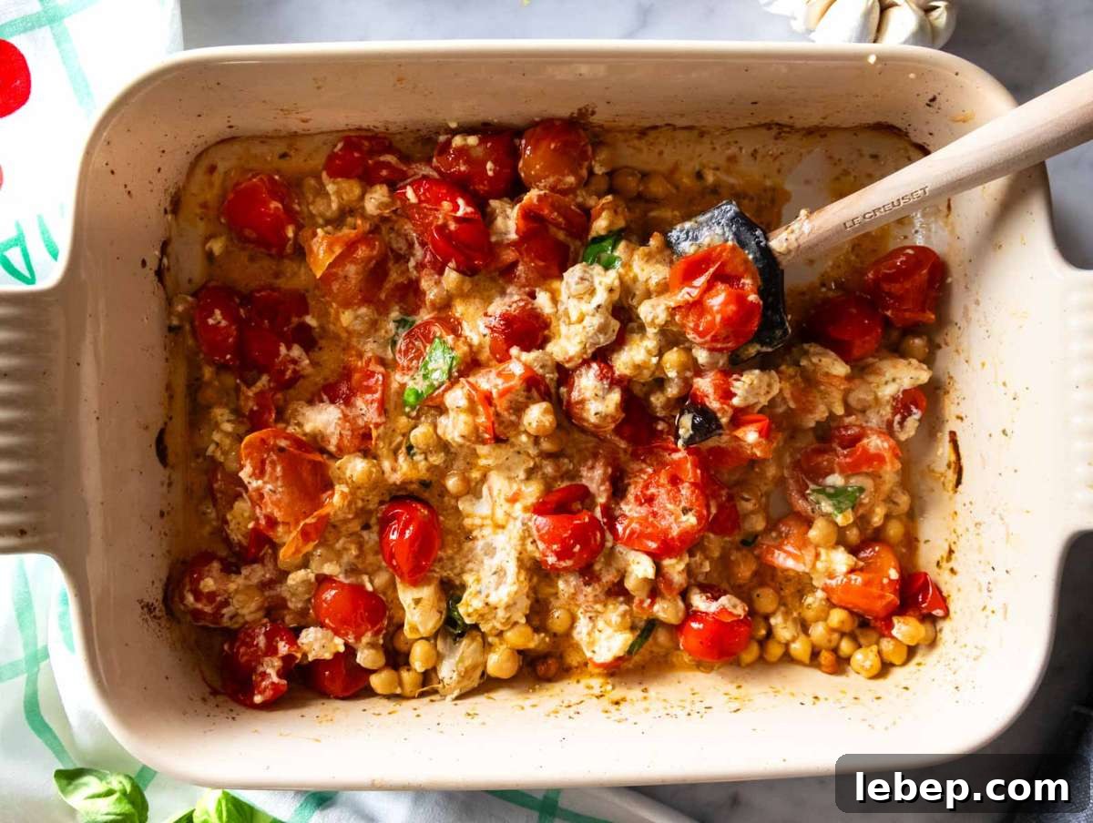Roasted feta and tomatoes mashed together into creamy sauce with garlic.