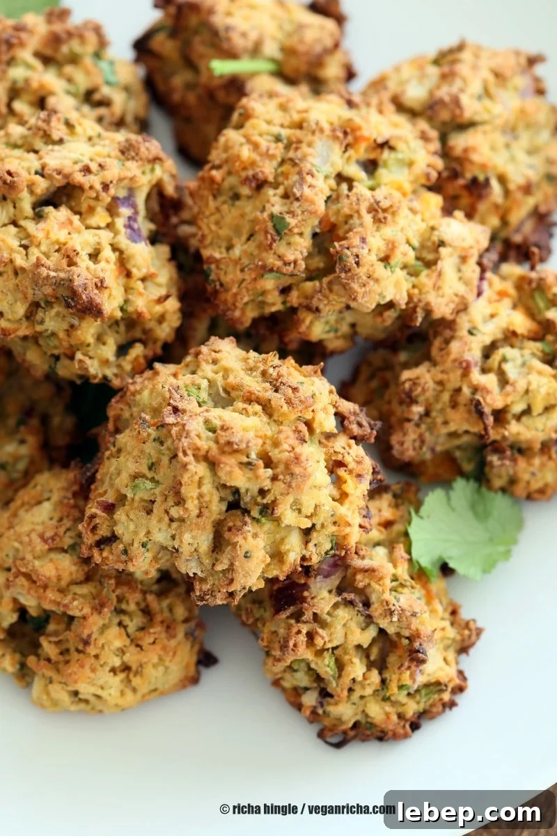 Broccoli, Cauliflower, potatoes, carrots and greens in this Mixed Vegetable Pakora. Baked Veggie Pakore Bhajjiya. Vegan Soyfree Recipe. Easily Glutenfree | VeganRicha.com