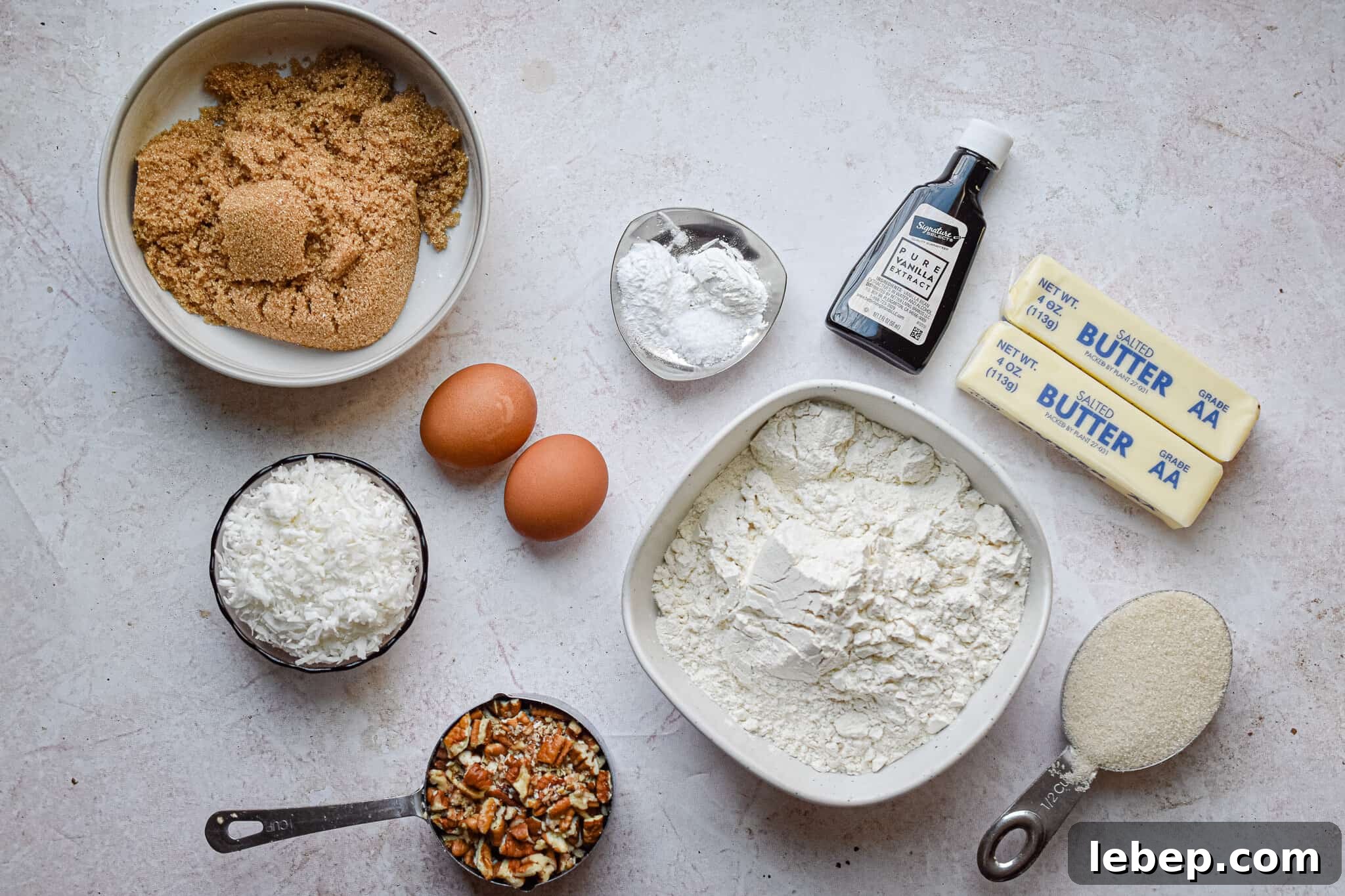 Chewy Coconut Pecan Cookies Recipe — Crispy Edges & Gooey Center 3 An overhead shot of the ingredients for coconut pecan cookies