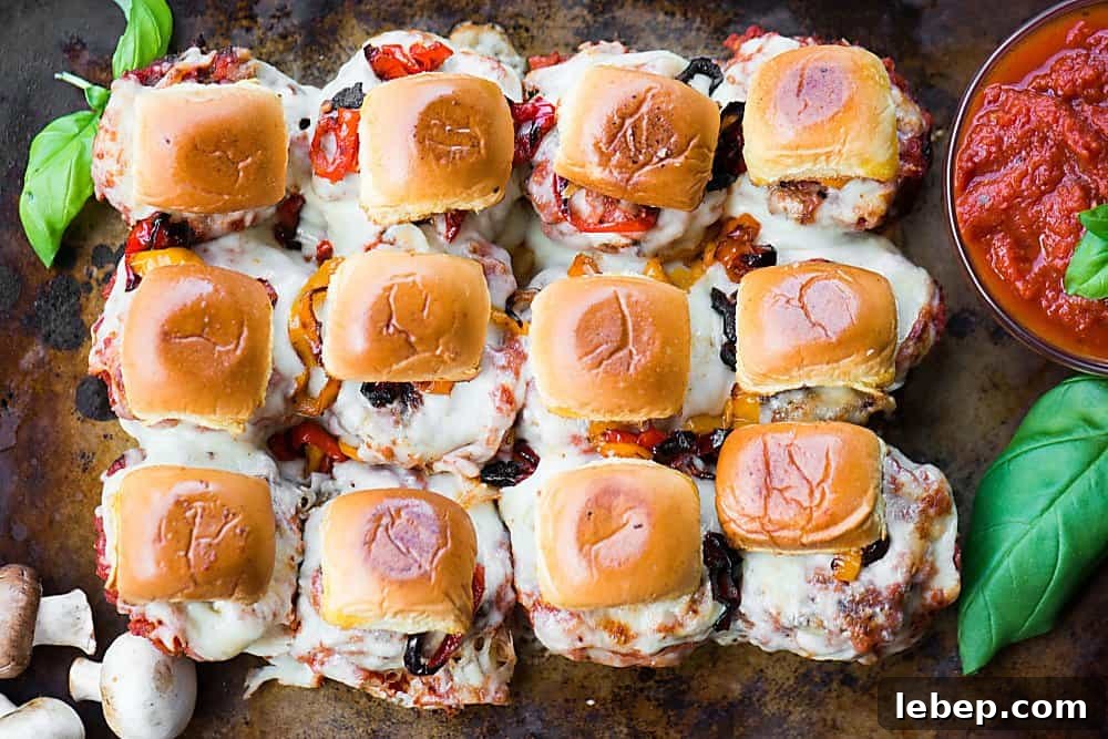 Savory Mushroom Blend Meatball Sliders Recipe 4 a dozen homemade mushroom ground beef sliders with sauce, peppers and cheese
