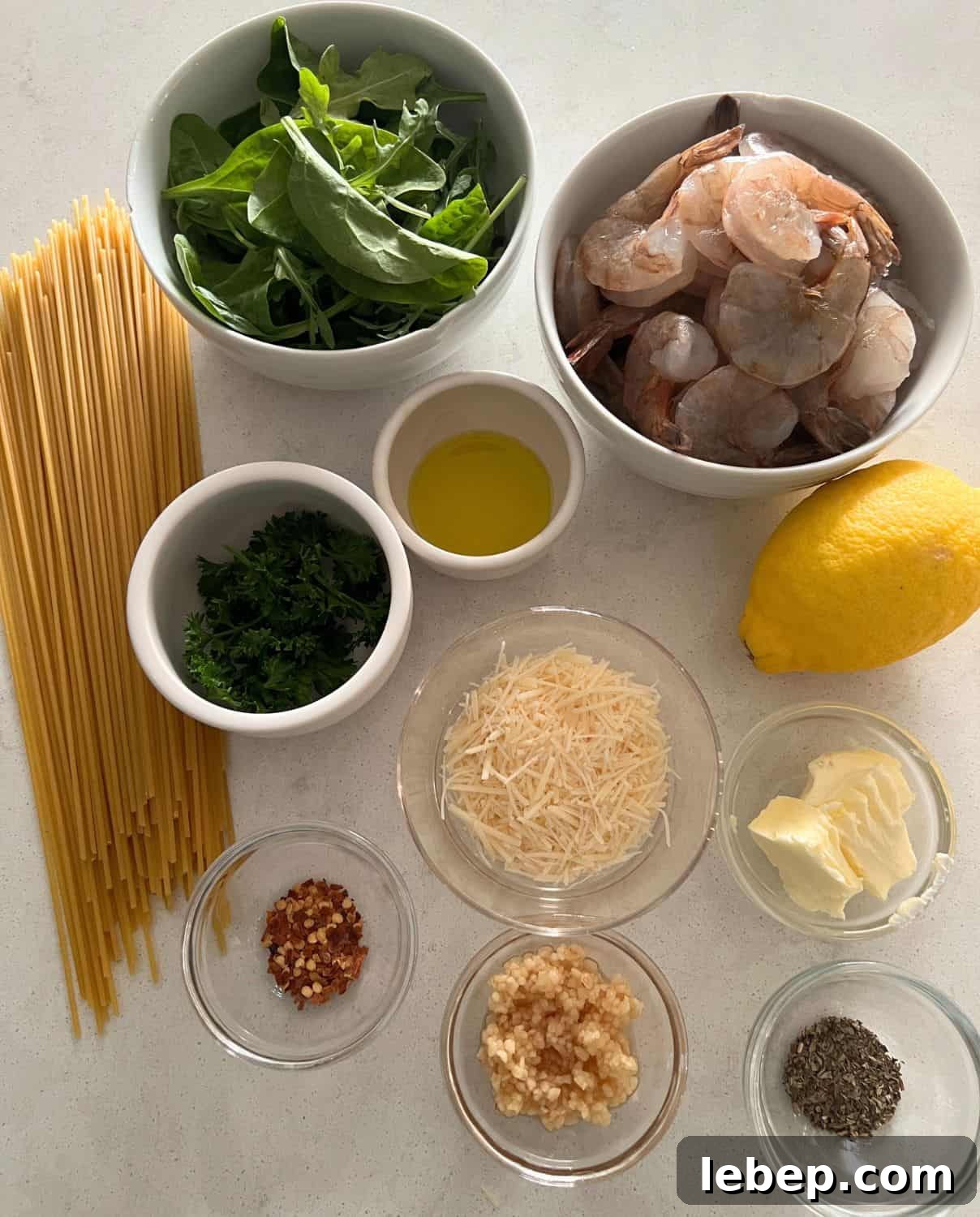One-Pot Lemon Garlic Shrimp Pasta Recipe 3 Ingredients needed for one pot lemon garlic shrimp pasta.