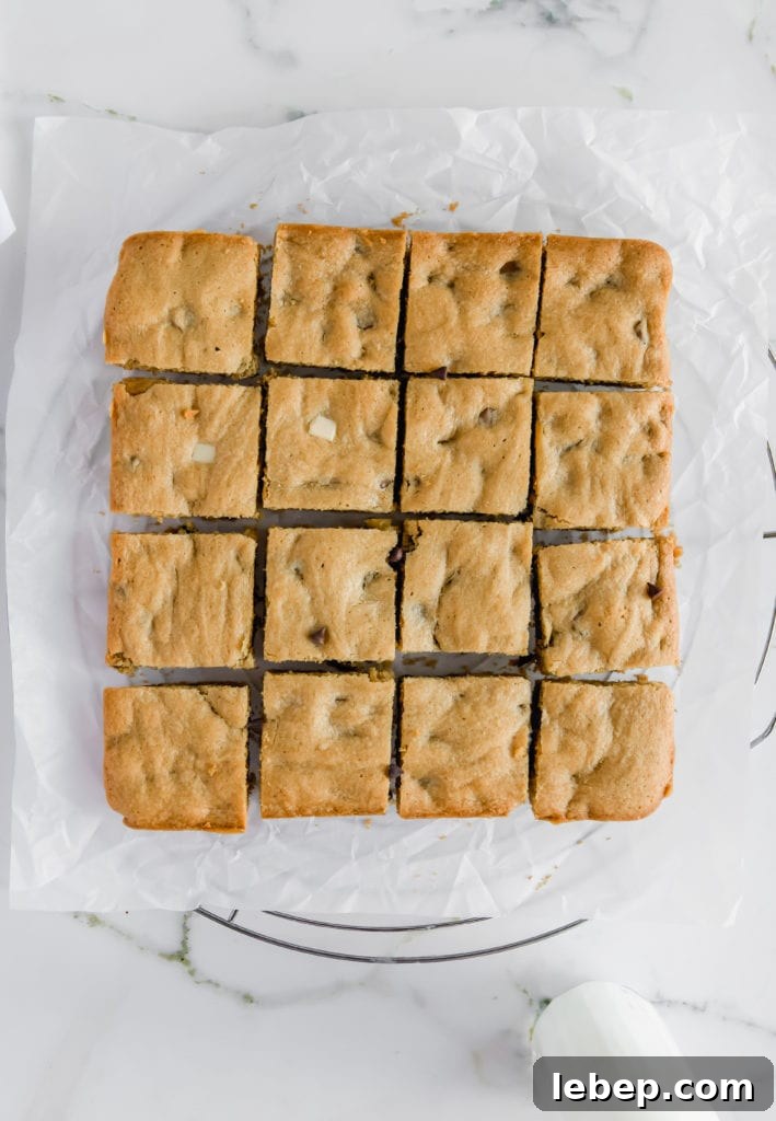 top down view of gluten free blondies on parchment paper