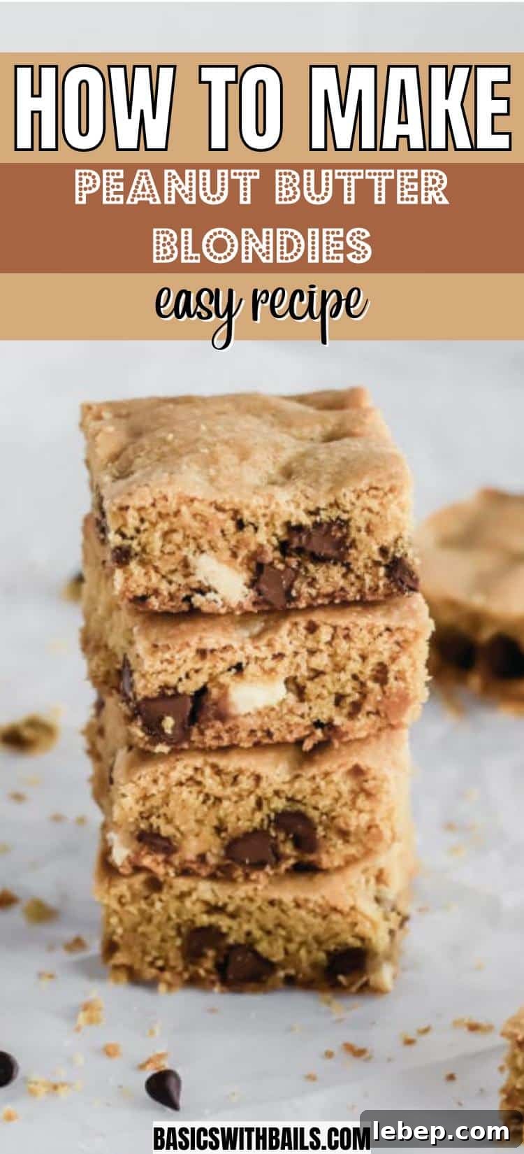 peanut butter blondies vertical image with text overlay