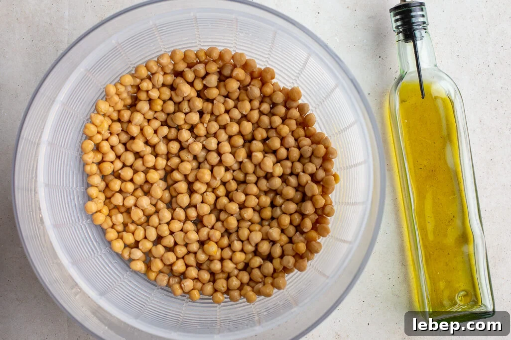 ingredients needed for oven roasted chickpeas: chickpeas and olive oil