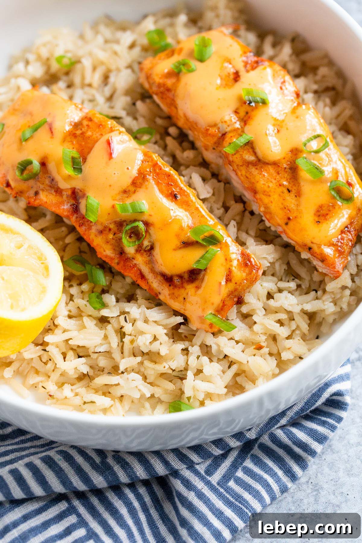 Apple & Honey Peanut Butter Toast Recipe — Quick Morning Snack 8 Salmon with bang bang sauce served over rice.