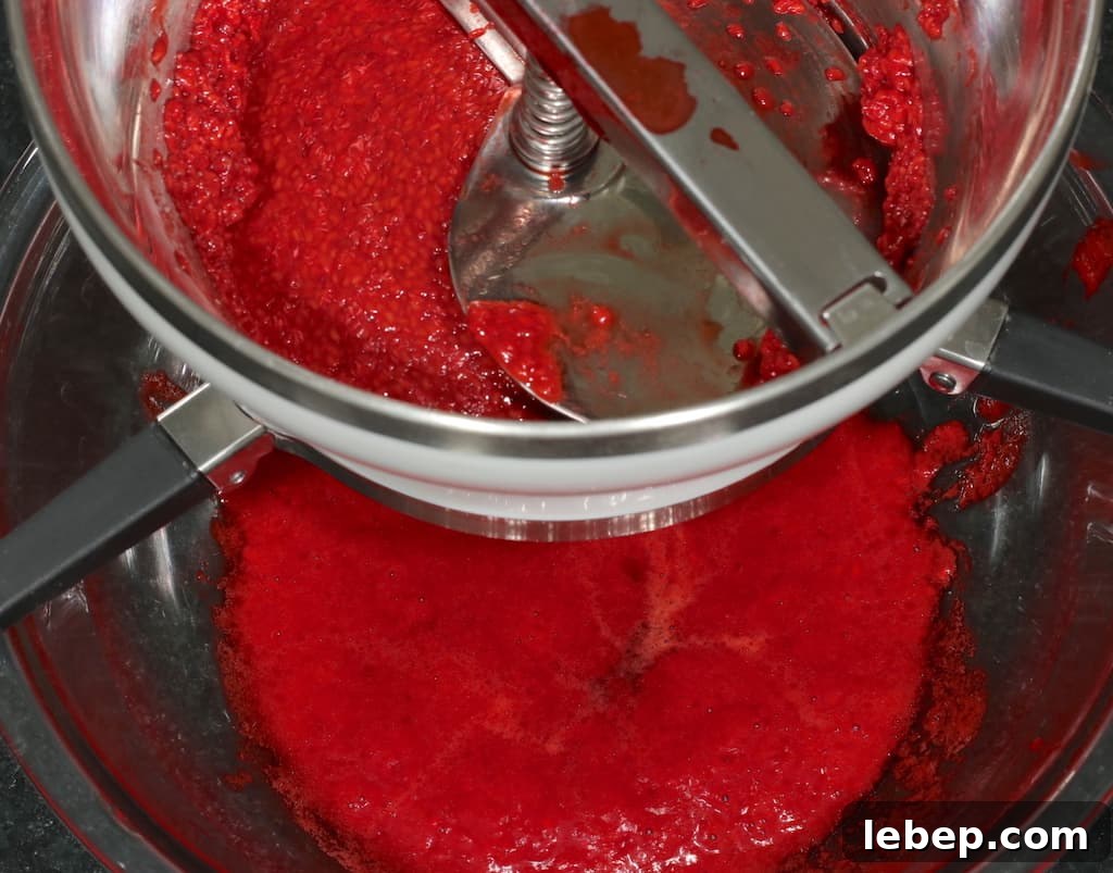 Raspberries processed using food mill