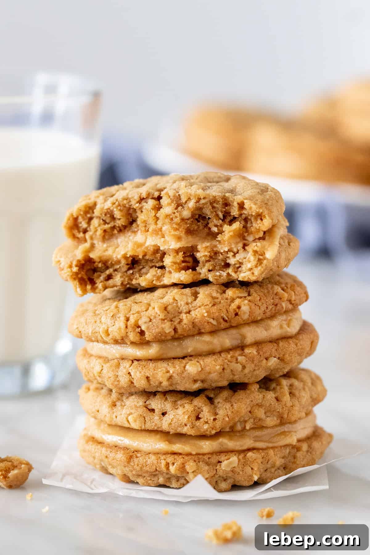 Stack of 3 homemade pirate cookies with a glass of milk.