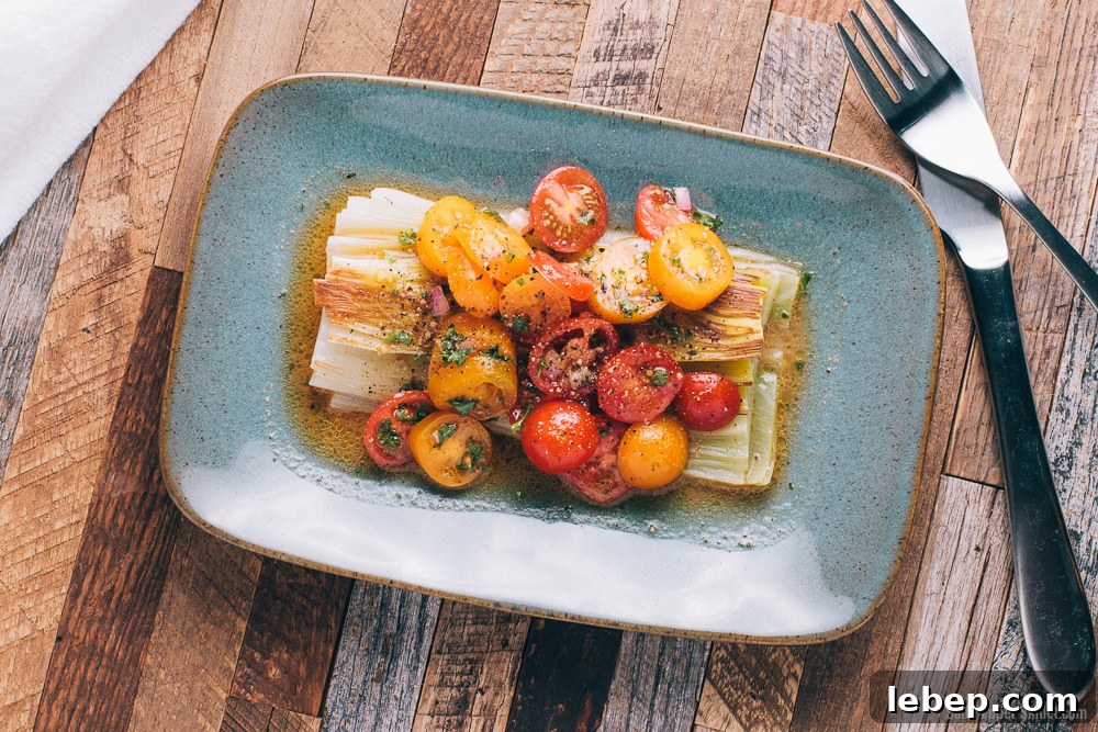 Braised Leeks with Tomato Vinaigrette | SaltPepperSkillet.com