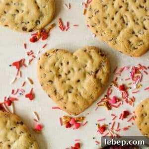 Heart-Shaped Chocolate Chip Cookies Recipe for Valentine Treats 12 heart shaped chocolate chip cookies with red sprinkles