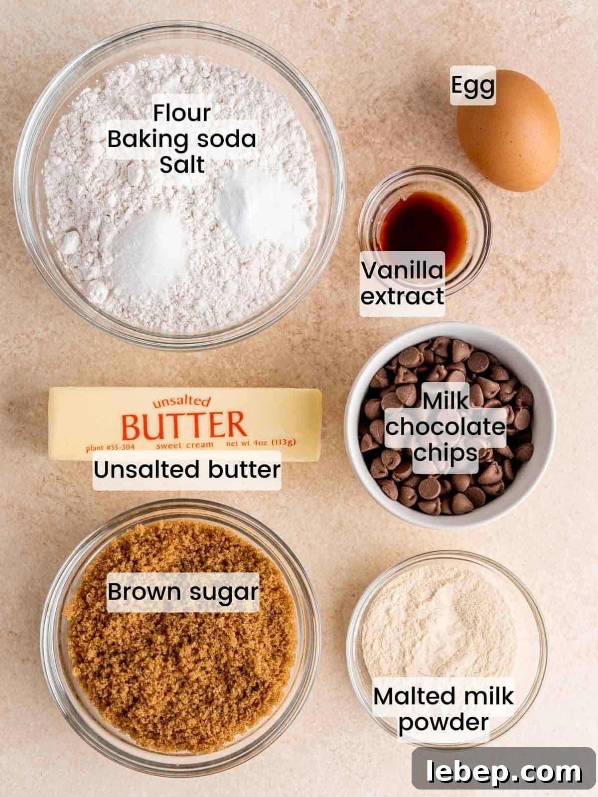 Chewy Malted Milk Chocolate Chip Cookie Recipe 3 Ingredients needed to make chewy malted chocolate chip cookies.