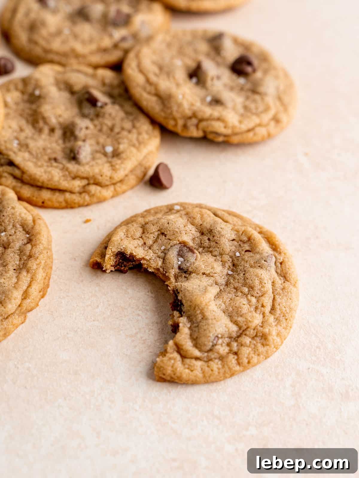 Chewy Malted Milk Chocolate Chip Cookie Recipe 8 A malted milk chocolate chip cookie with a bite taken out of it.