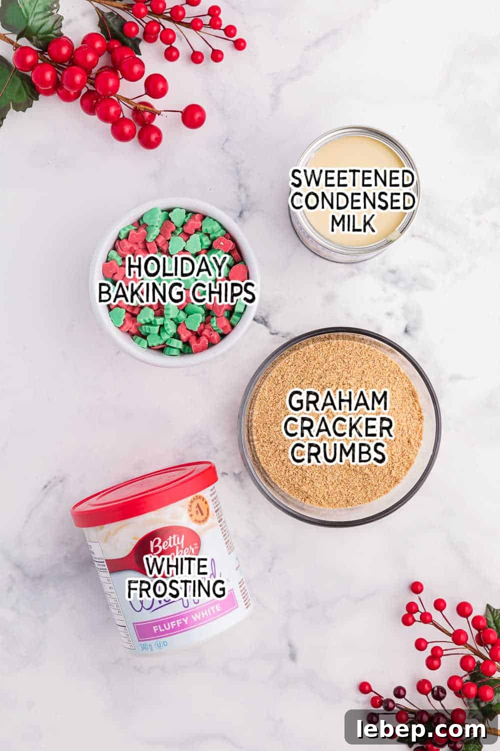 Ingredients on a white marble background.