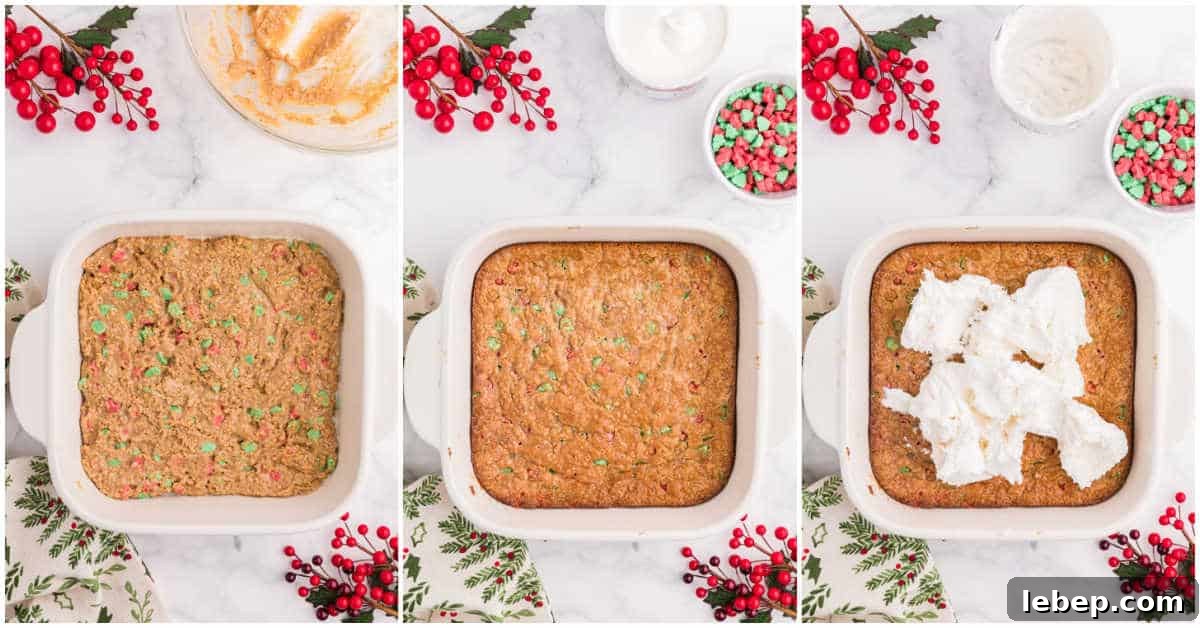 Collage of adding ingredients to a baking pan.