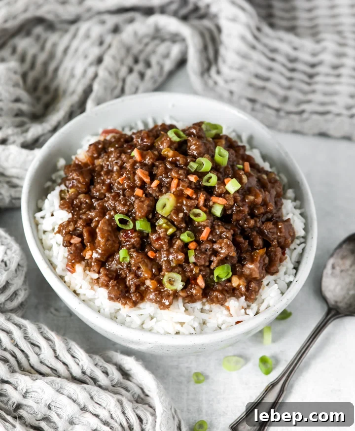15-Minute Sweet Chili Ground Beef Stir-Fry Recipe 4 A bowl of hamburger stir fry in a sweet chili sauce