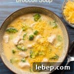 Stove top Creamy Garlic Chicken Broccoli Soup Recipe | BestRecipeBox.com Stove top Creamy Garlic Chicken Broccoli Soup Recipe in bowl