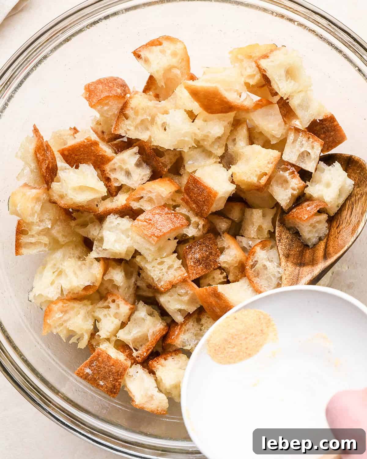 How to Make Croutons - adding the rest of the spice mixture