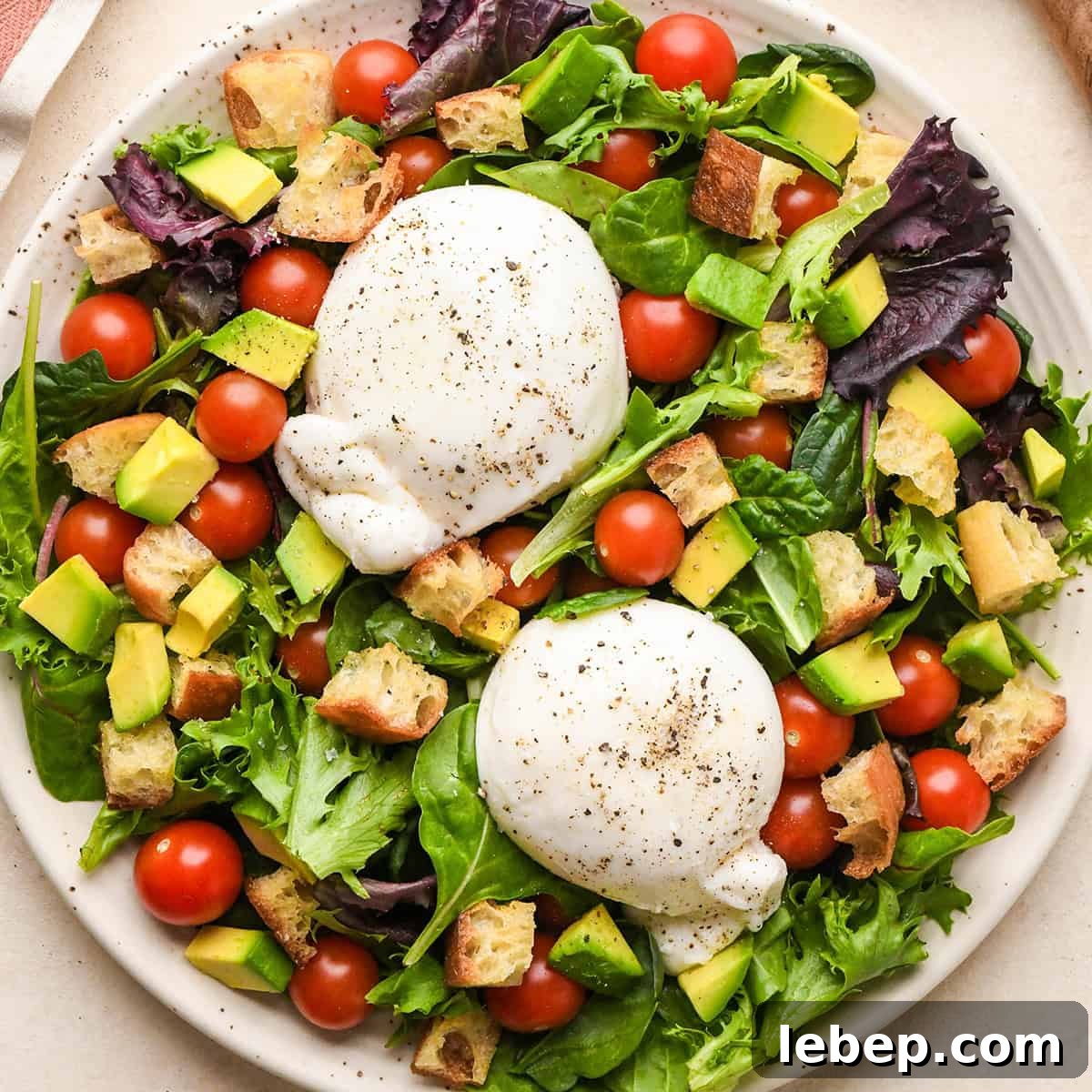 Homemade Croutons on a burrata salad