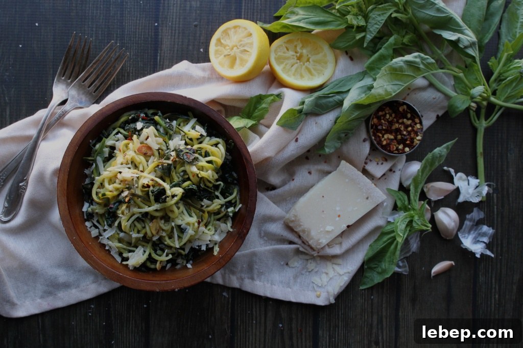 zoodles with kale and lemon