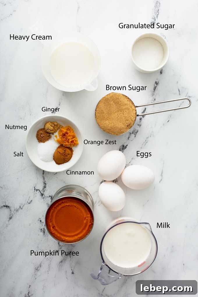Ingredients for making pumpkin pie filling.
