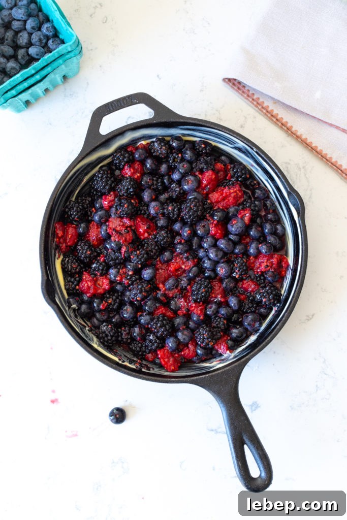 Mixed Berry Oat and Almond Crisp Recipe 11 Mixed berry filling in skillet