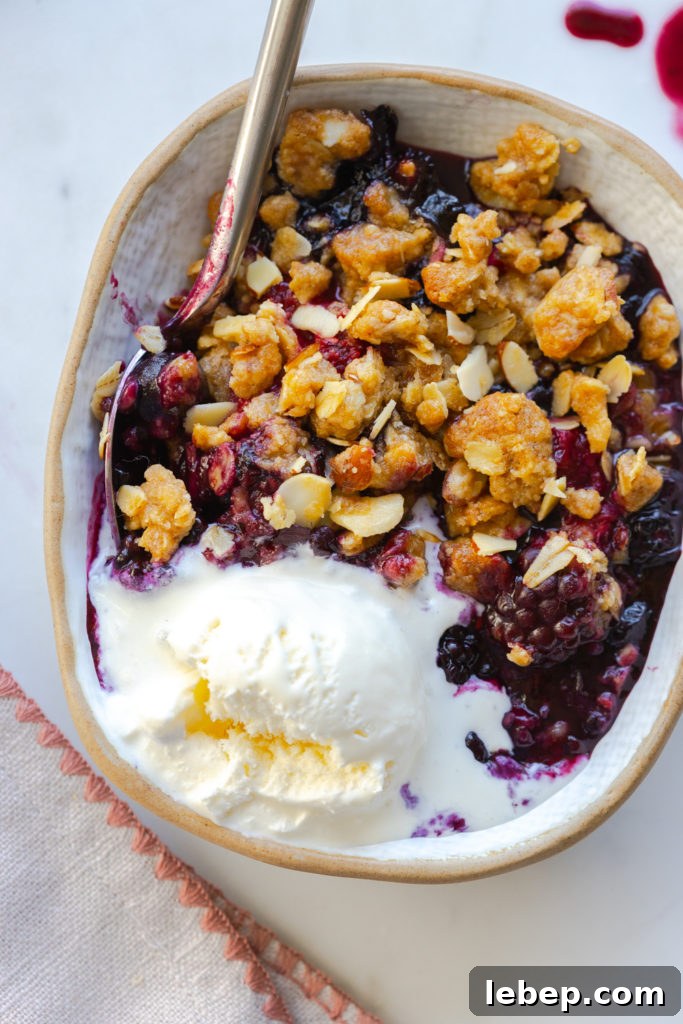 Mixed Berry Oat and Almond Crisp Recipe 23 Mixed Berry Oat Almond Crisp with vanilla ice cream