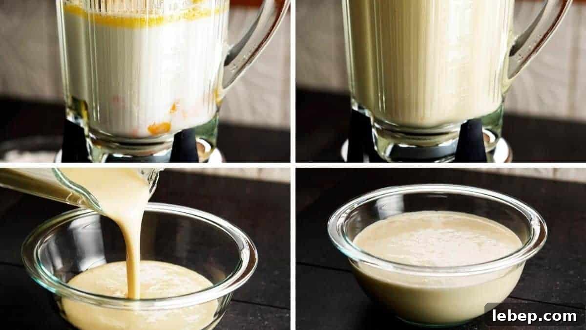 Savory Crepes: 10 Flavorful Fillings and Cooking Tips 5 blending crepe batter and pouring into bowl