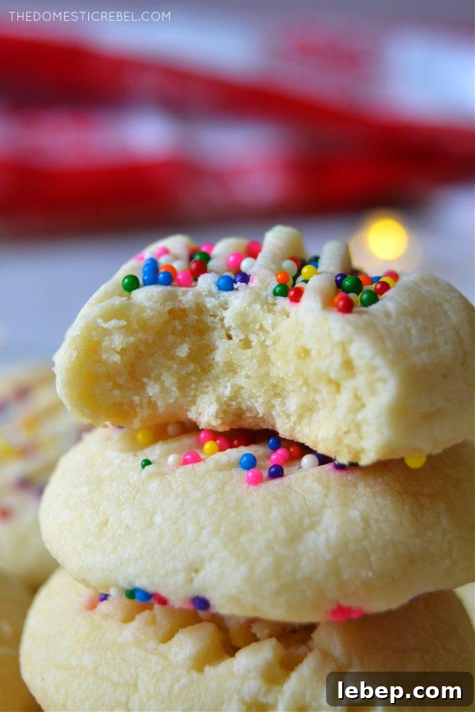 Closeup of a stack of whipped shortbread 