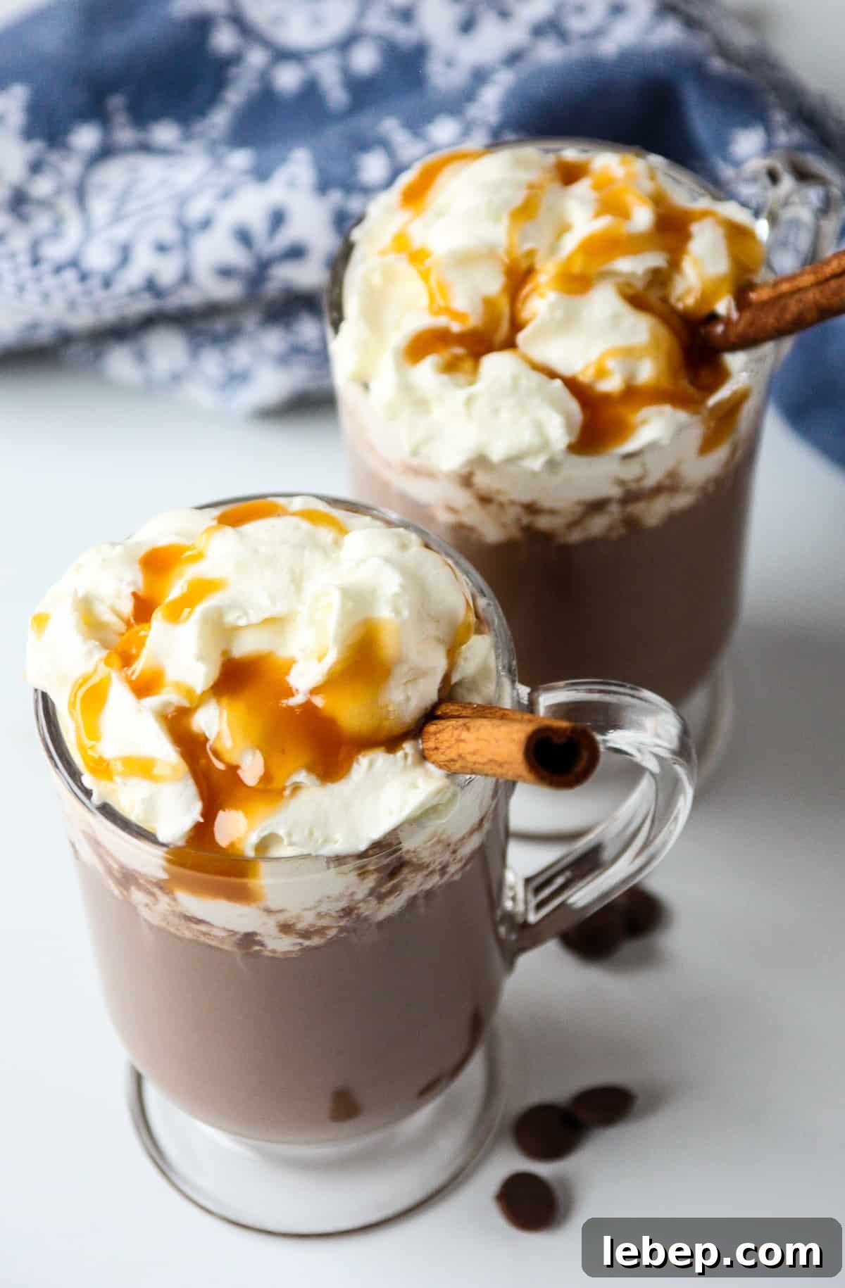 Warm RumChata Hot Chocolate Recipe: Creamy Spiked Cocoa for Chilly Nights 2 Two RumChata hot chocolate drinks in glass mugs.