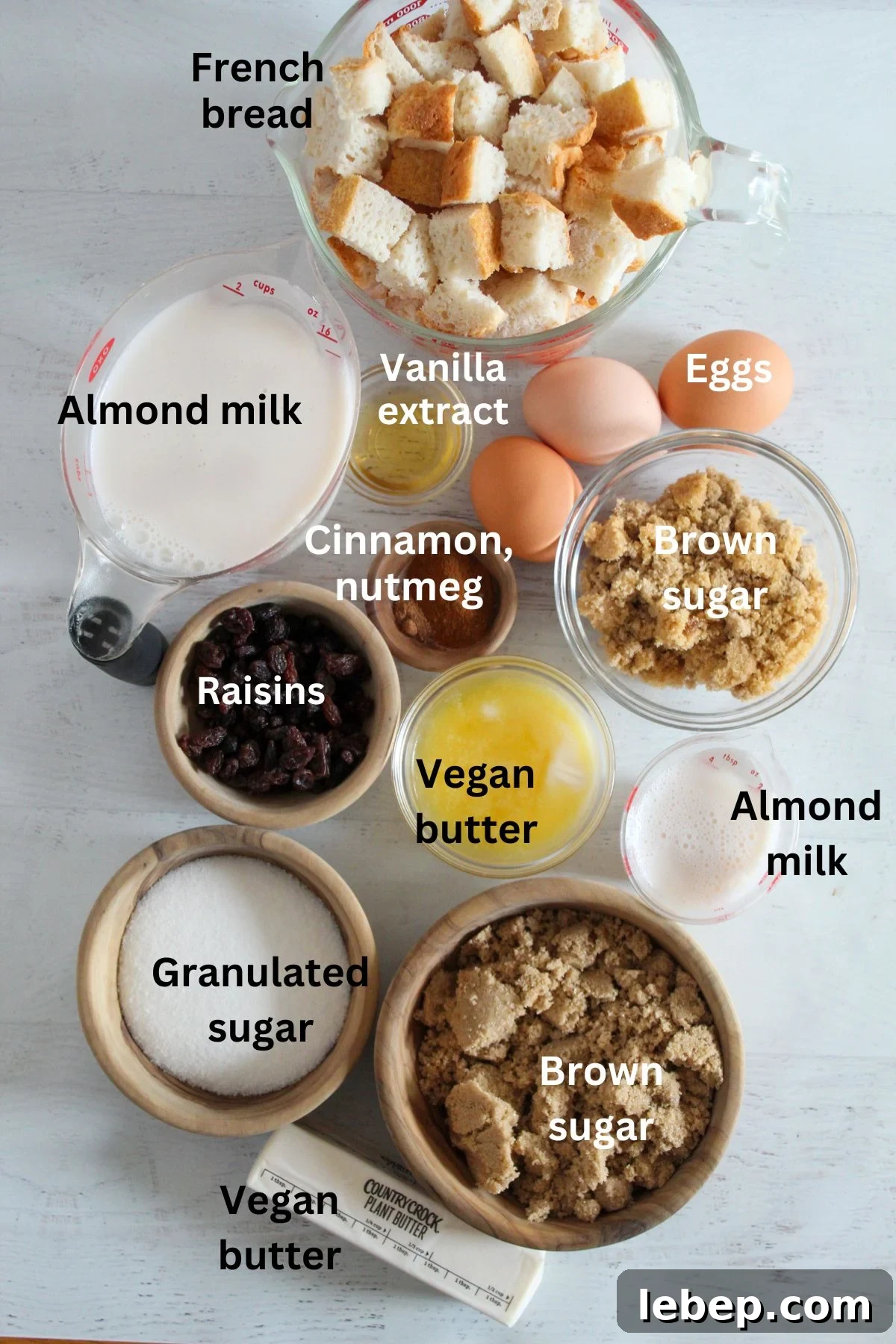 Ingredients for bread pudding