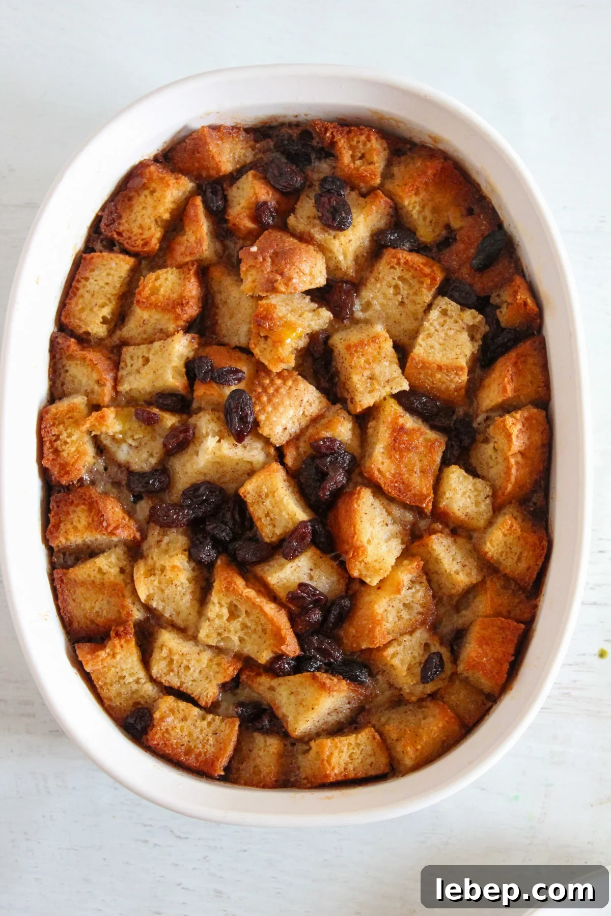 baking dish of baked bread pudding
