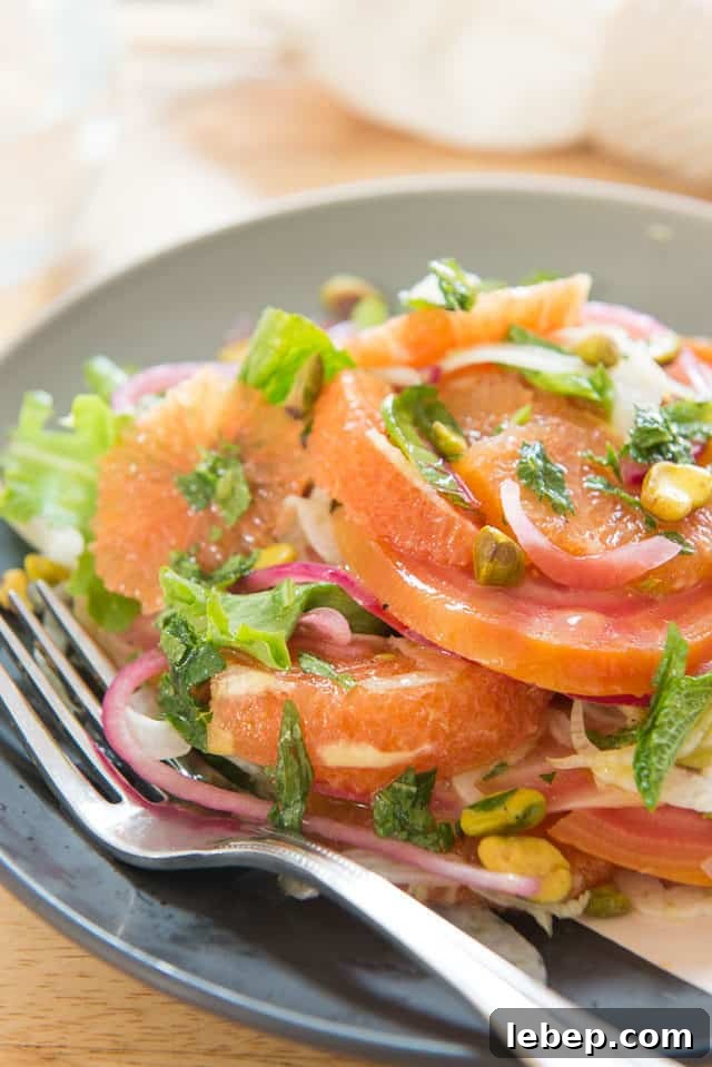 20+ Picnic and Potluck Salads That Stay Fresh and Travel Well 12 Fennel Orange Salad - with pistachios, fresh mint citrus vinaigrette on a plate