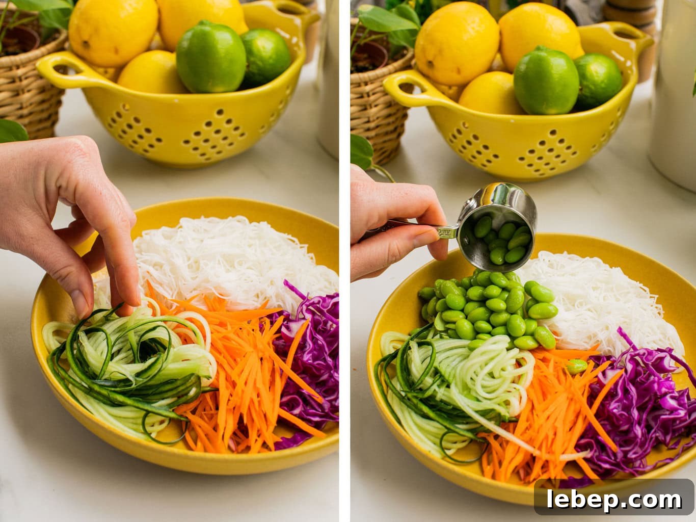 Spring Roll Bowl Recipe: Fresh Vietnamese Salad Bowl with Dipping Sauce 5 add veggies and rice noodles to the bowl
