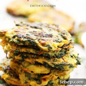 Spinach, Kale and Spaghetti Squash Fritters | www.diethood.com | Flavorful, healthy, quick and easy baked fritters with spinach, kale, and spaghetti squash.