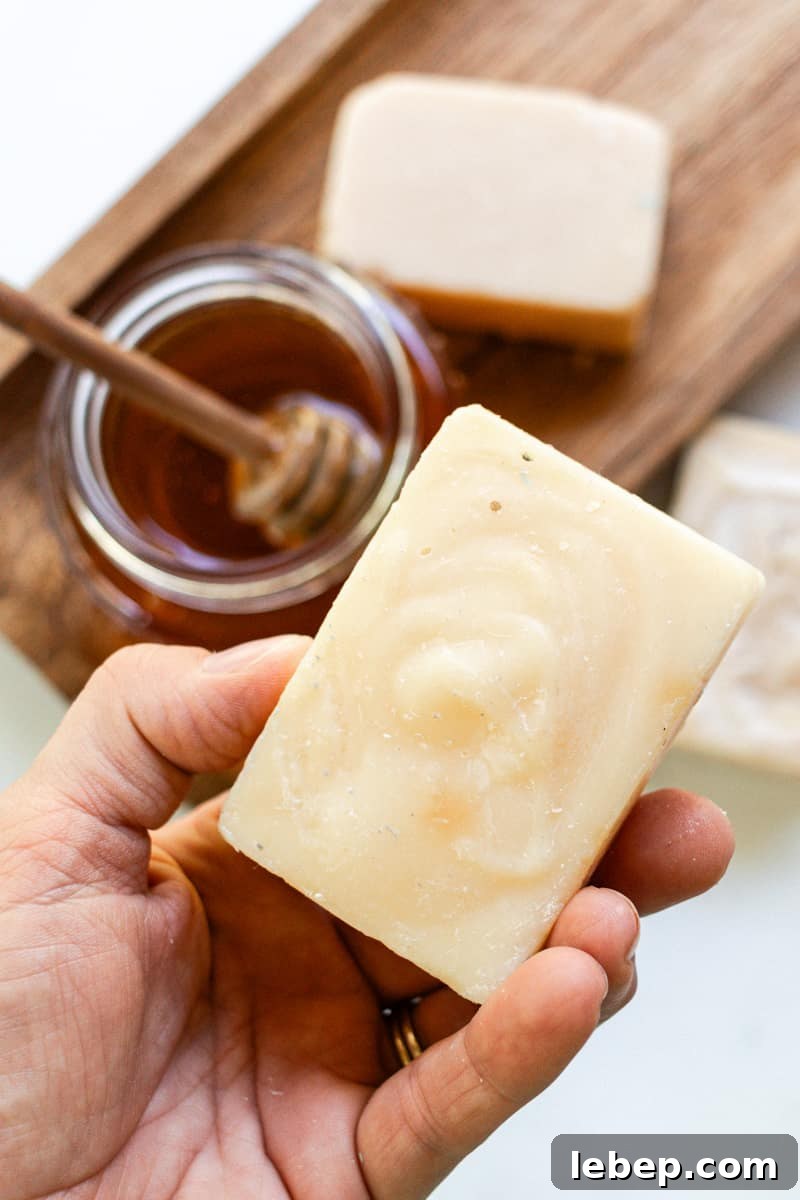 Grabbing a honey soap bar to use for a hand soap .