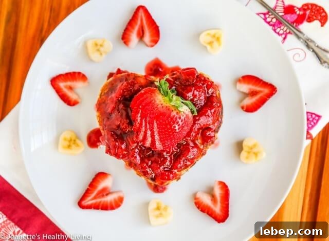 Whole-Wheat Buttermilk Banana Chocolate Chip Pancakes with Strawberry Sauce 3 Whole Wheat Buttermilk Banana Chocolate Chip Pancakes with fresh Strawberry Sauce - treat your loved ones to a gorgeous stack of these pancakes for Valentine's Day or any other special occasion!