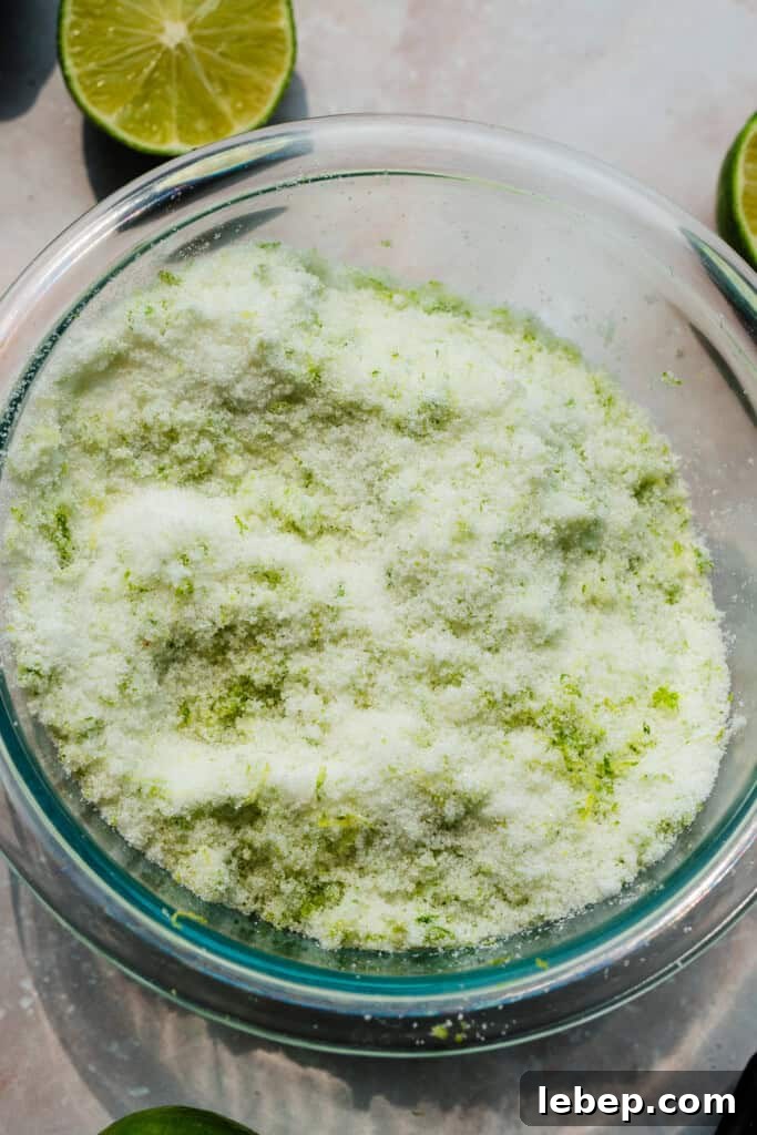 Key Lime Pie Cookies with Make-Ahead Prep Tips 4 A bowl of lime zested sugar.