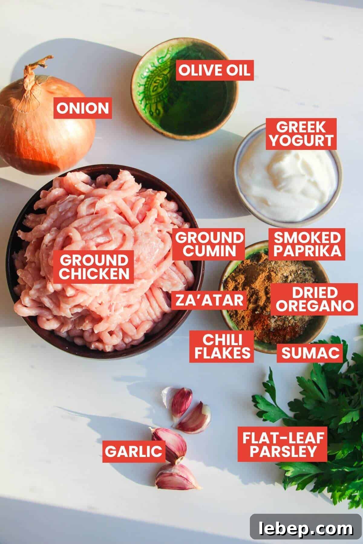 Viral doner kebab ingredients laid out and labelled.